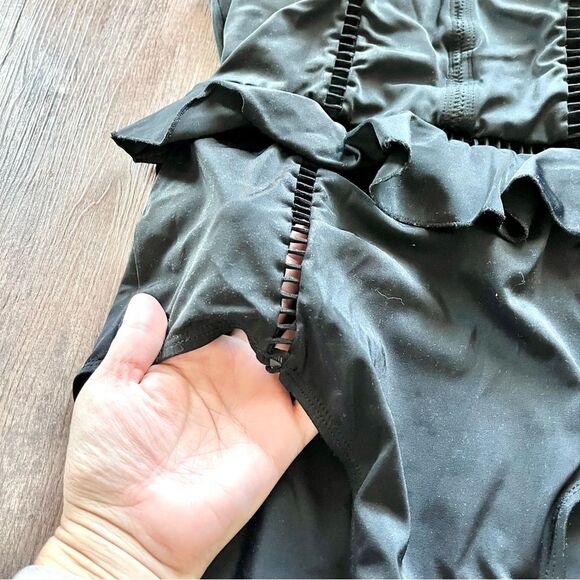 Black one piece swimsuit solid cutouts size 10 adjustable straps v neck - Picture 5 of 5